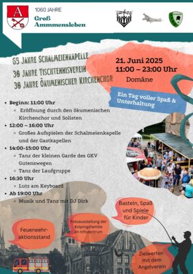 Veranstaltung: 1060 Jahre Groß Ammensleben, 65 Jahre Schalmeienkapelle der FF Groß Ammensleben + 30 Jahre TTSV + 30 Jahre Ökumenischer Kirchenchor 21.  -  22. Jun 2025