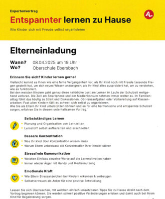 Veranstaltung: Expertenvortrag - Entspannter Lernen zu Hause Di 08. 04. 2025