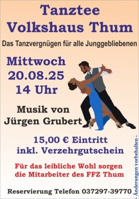 Veranstaltung: Tanztee mit Jürgen Grubert Mi 20. 08. 2025