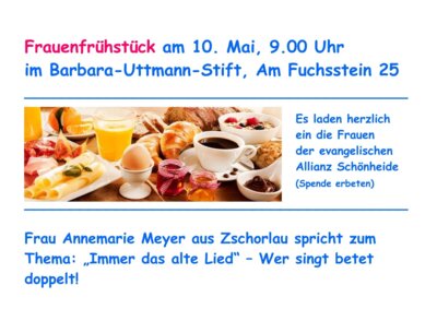 Veranstaltung: Einladung zum Frauenfrühstück Sa 10. 05. 2025