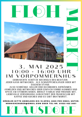Veranstaltung: Flohmarkt 3. Mai im Vorpommernhus Sa 03. 05. 2025