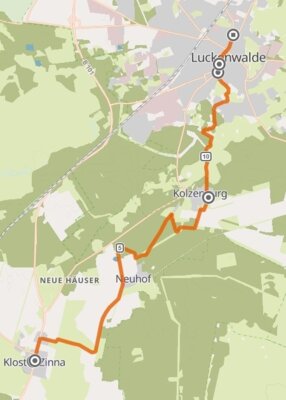 2. Streckenabschnitt - KLOSTER ZINNA bis LUCKENWALDEbis zum Fahradfilmfestival (Bild vergrößern)