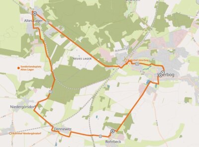 Streckenverlauf 21 km: Rohrbeck - Dennewitz - Niedergörsdorf - Altes Lager (Bild vergrößern)
