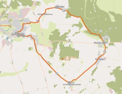 Streckenverlauf 20 km: Hohengörsdorf - Fröhden - Markendorf - Werder (Bild vergrößern)