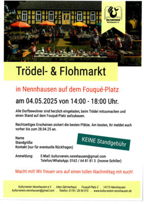 Flyer Trödel- und Flohmarkt Nennhausen 04.05.25 (Bild vergrößern)