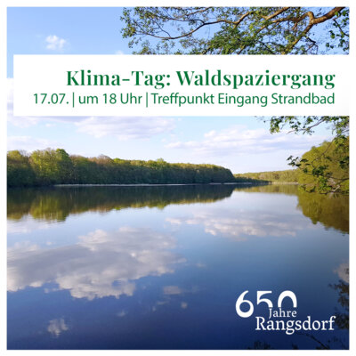 Der Klima-Tag klingt mit einem abendlichen Waldspaziergang aus. Um 18 Uhr startet am Eingang des Strandbades ein ca. 90-minütiger Streifzug, bei dem Informationen zu Zustand, Pflege und Bewirtschaftung des Waldes vermittelt werden.