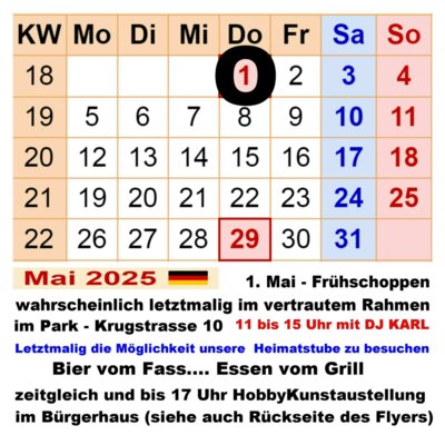 Veranstaltung: Frühschoppen Do 01. 05. 2025