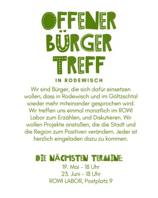 Veranstaltung: Offener Bürgertreff Mo 19. 05. 2025