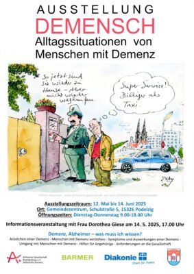 Veranstaltung: Demensch - Ausstellung Gemeindezentrum in Podelzig Mo 12. 05. 2025