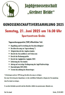 Veranstaltung: Genossenschaftsversammlung 2025 Sa 21. 06. 2025
