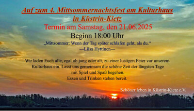 Veranstaltung: Mittsommernachtsfest in Küstrin-Kietz Sa 21. 06. 2025