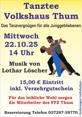 Veranstaltung: Tanztee mit Lothar Löscher Mi 22. 10. 2025