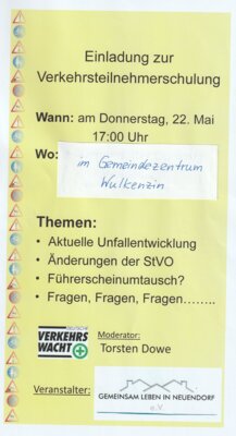 Einladung zur Verkehrsteilnehmerschulung