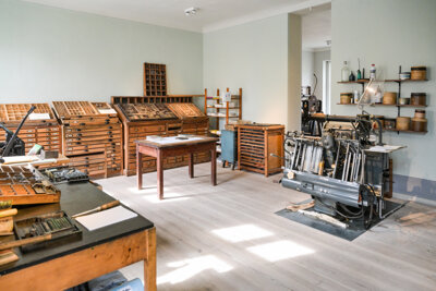 Letterndruckwerkstatt im Museum Neuruppin | Foto: Henry Mundt, (c) Museum Neuruppin (Bild vergrößern)