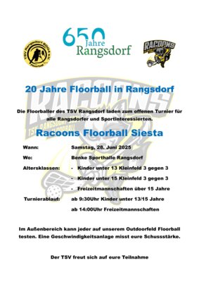 Veranstaltung: Racoons Floorball Siesta Sa 28. 06. 2025