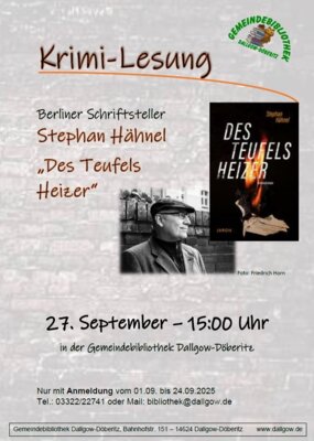 Veranstaltung: Krimi-Lesung von Stephan Hähnel Sa 27. 09. 2025