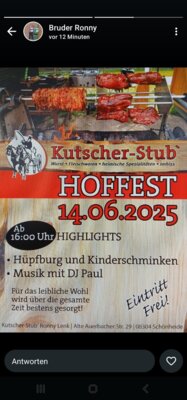 Veranstaltung: Hoffest Kutscher-Stub' Sa 14. 06. 2025