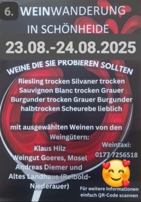 Veranstaltung: Weinwanderung in Schönheide 23.  -  24. Aug 2025