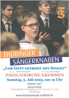 Veranstaltung: Konzert der Thüringer Sängerknaben Sa 05. 07. 2025