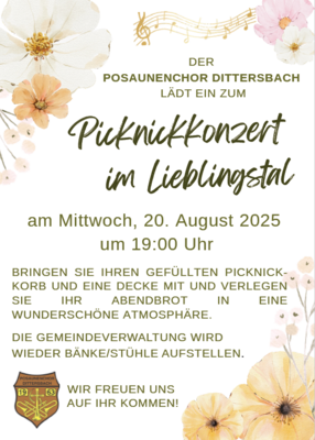 Veranstaltung: Picknickkonzert im Lieblingstal mit dem Posaunenchor Dittersbach Mi 20.​08.​2025