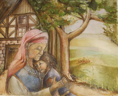 Märchenbild Angelika Wolf, Aquarell und Buntstifte (Bild vergrößern)