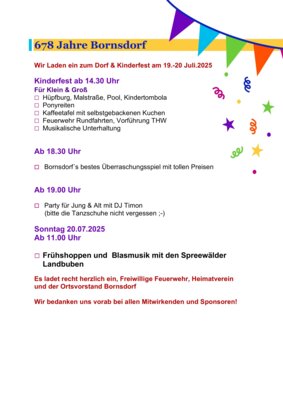 Veranstaltung: 678 Jahre Bornsdorf 19.  -  20. Jul 2025