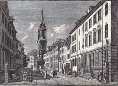 Klosterstraße mit Parochialkirche, um 1780, Johann Georg Rosenberg