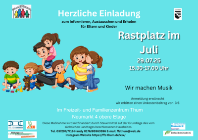 Veranstaltung: Rastplatz im Freizeit- und Familienzentrum Thum Di 29. 07. 2025