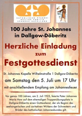 Veranstaltung: 100 Jahre St. Johannes in Dallgow-Döberitz Sa 05. 07. 2025