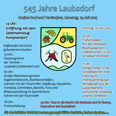 Dorf- und Vereinsfest in Laubsdorf am 19. Juli 2025
