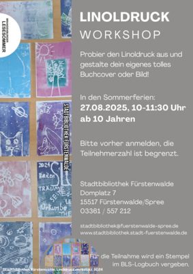 Veranstaltung: Linoldruck-Workshop - Entdecke den Linoldruck Mi 27.​08.​2025