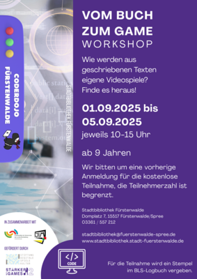 Veranstaltung: Vom Buch zum Game-Workshop 01.  -  05. Sep 2025