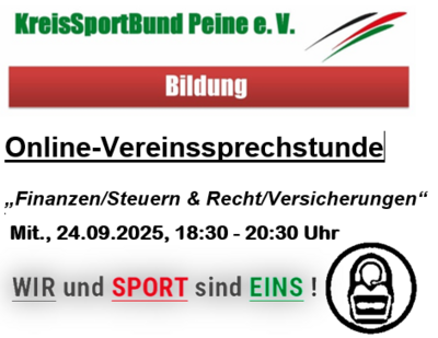Veranstaltung: Vereinssprechstunde „Finanzen/Steuern & Recht/Versicherungen“ Mi 24.​09.​2025