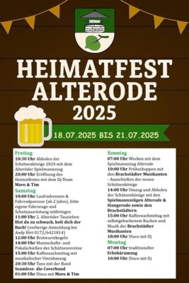 Veranstaltung: Heimatfest Alterode 18.  -  21. Jul 2025