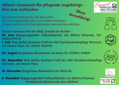 Veranstaltung: Stammtisch für pflegende Angehörige Mo 10.​11.​2025