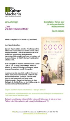 Veranstaltung: Stadt- und Schulbücherei: Lese - Café mit Lena Johannson "Coco und die Revolution der Mode" Sa 01.​11.​2025