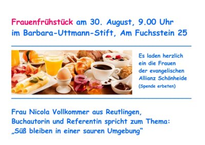 Veranstaltung: Einladung zum Frauenfrühstück Sa 30.​08.​2025