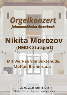Veranstaltung: Orgelkonzert mit Nikita Morozov (HMDK Stuttgart) So 27.​07.​2025
