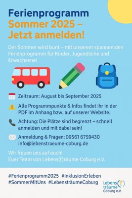 Veranstaltung: Ferienprogramm Sommer 2025 04. Aug  -  13. Sep 2025