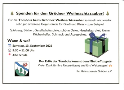Veranstaltung: Spenden für den Grödner Weihnachtszauber Sa 13.​09.​2025