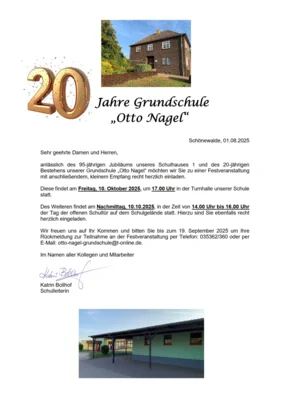 Veranstaltung: 20-jähriges Bestehen Grundschule „Otto Nagel“ Fr 10.​10.​2025
