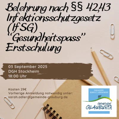 Veranstaltung: Erstbelehrung "Gesundheitspass" Mi 03.​09.​2025