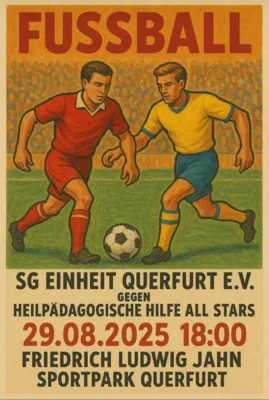 Plakat Fussballspiel SG Einheit gegen Heilpäd. ALLSTARS