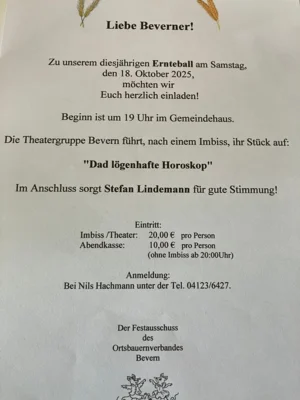 Veranstaltung: Ernteball Sa 18.​10.​2025
