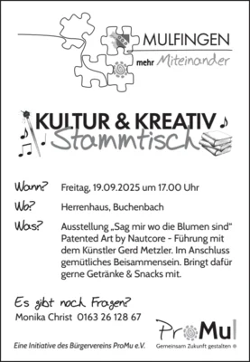 Veranstaltung: Kultur & Kreativ Stammtisch Fr 19.​09.​2025