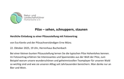 Veranstaltung: Pilze - sehen, schnuppern, staunen Mi 22.​10.​2025