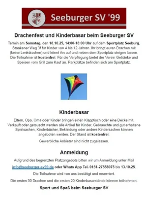 Veranstaltung: Drachenfest und Kinderbasar beim Seeburger SV Sa 18.​10.​2025