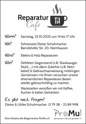 Veranstaltung: Reparatur-Caf&eacute; Sa 25.​10.​2025
