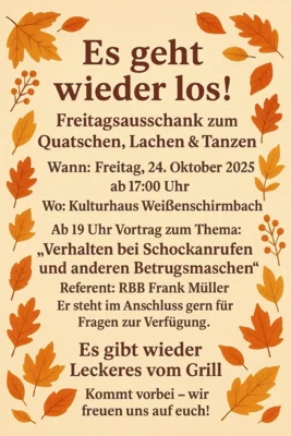 Plakat Freitagsausschank Weißenschirmbach