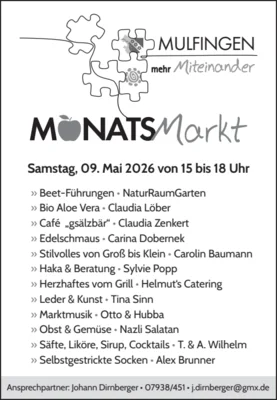 Veranstaltung: Monatsmarkt in der Ortsmitte Sa 09.​05.​2026